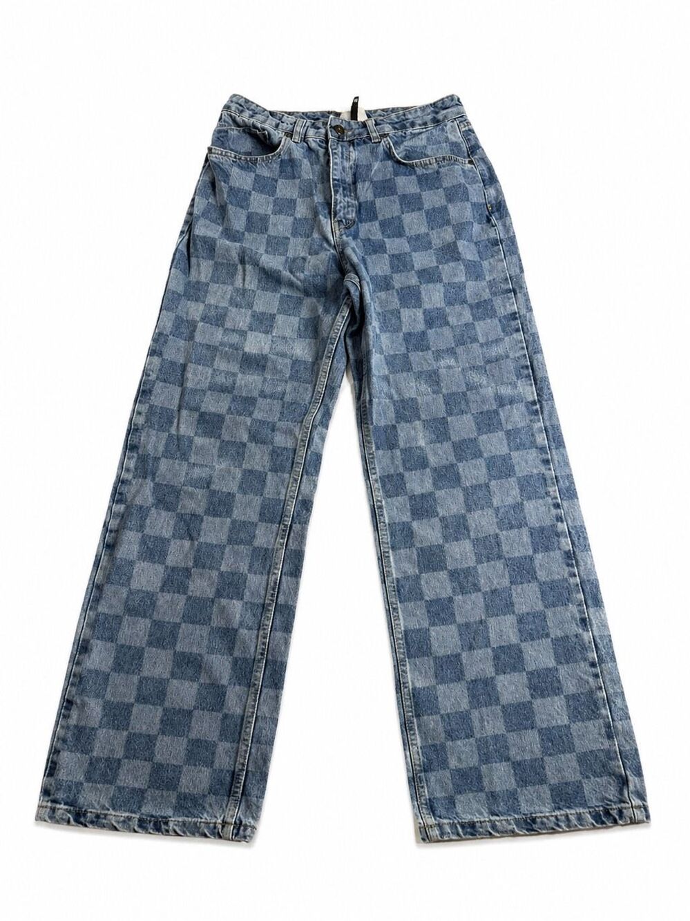 The Ragged Priest Blue Checkerboard Wide Leg Jeans Women’s Size 28